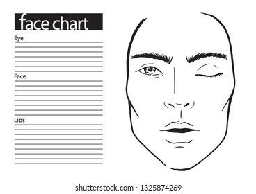 Face chart man Makeup Artist Blank. Template. Vector illustration.