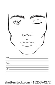 Face chart man Makeup Artist Blank. Template. Vector illustration.