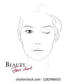 Face chart template for make up. Beautiful yang woman. Vector illustration. 