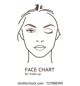 Face chart  template for make up.   Line style vector illustration.