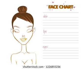 Face chart.Vector. Makeup Artist Blank
