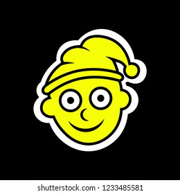 The face of a cheerful yellow man in a hat. Isolated object on a black background.