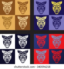 The face of a cheetah in style of a tattoo. Wallpaper for the website or a print for the press on fabric a seamless pattern. Cat family. In flat a vector.