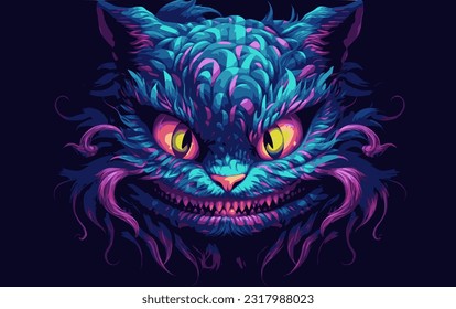 The face of a cheshire cat in the dark, playful and fun imagery