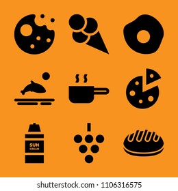 face, chicken, beautiful, crust, tale and crumbs icon vector set. Flat vector design with filled icons. Designed for web and software interfaces