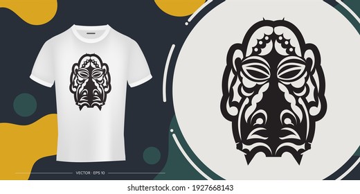 The face of the chief in the form of Maori patterns. Outline for T-shirts, cups, flags, phone cases and prints. Vector illustration.