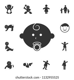 face of a child with a pacifier icon. Detailed set of children life. Premium graphic design. One of the collection icons for websites, web design, mobile app on white background