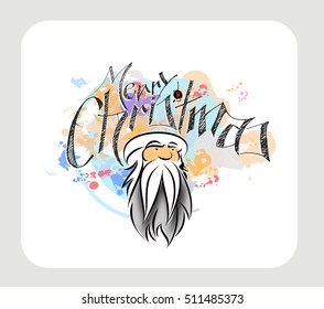Face of  christmas character Santa Claus, Cartoon style Santa Claus. Merry Christmas Text Christmas and New Year - vector illustration