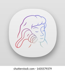 Face cleaning brush app icon. Pore cleaner. Comedone and blackhead removing. Beauty device for home use. Washing face with foam. UI/UX user interface. Web applications. Vector isolated illustrations