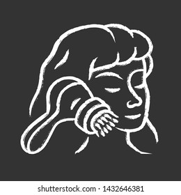 Face cleaning brush chalk icon. Pore cleaner. Comedone and blackhead removing. Beauty device for home use. Washing face with foam. Beauty electric instrument. Isolated vector chalkboard illustration