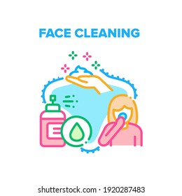 Face Cleaning Vector Icon Concept. Face Cleaning Foamy Lotion Spray And Organic Cream Or Scrub. Refreshing Facial Skin And Treatment. Healthcare Dermatology Treat Color Illustration