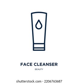 Face Cleanser Icon From Beauty Collection. Thin Linear Face Cleanser, Cleanser, Face Outline Icon Isolated On White Background. Line Vector Face Cleanser Sign, Symbol For Web And Mobile