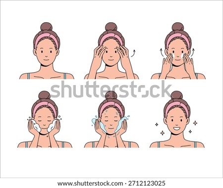 Face Cleansing Steps. Applying Cleanser illustration. Vector Flat Design.
