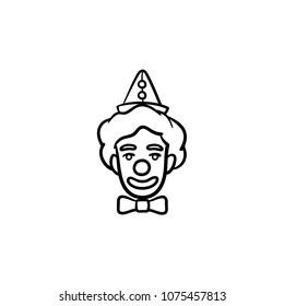 The face of clown hand drawn outline doodle icon. Circus clown with toy nose on face vector sketch illustration for print, web, mobile and infographics isolated on white background.