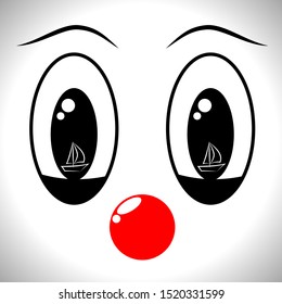 A man’s face in a clown mask with different emotions, pensive, joyful and dreamy facial expression, the concept of the study of physiognomy and psychodiagnostics. Vector EPS10