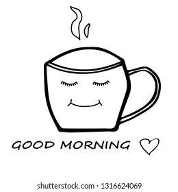 Face Coffee Cup Outline Icon On White Background Vector / Illustration