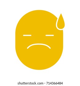 Face with cold sweat glyph color icon. Silhouette symbol on white background. Disappointed smile. Negative space. Vector illustration
