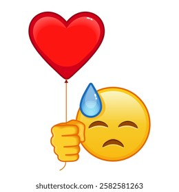 Face in cold sweat with red heart baloon Large size of yellow emoji smile