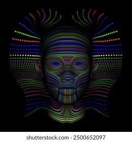 Face of color. Background design of human profile and colorful moving paint lines on the theme of creativity, design, inner world, human nature and artistic soul. vector illustration
