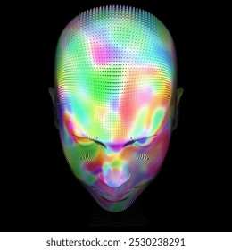 Face of color. Background design of human profile and colorful moving paint lines on the theme of creativity, design, inner world, human nature and artistic soul. vector illustration