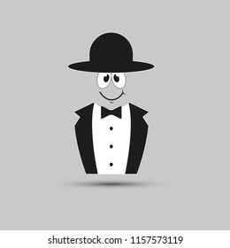 The face of a comedian in tuxedos