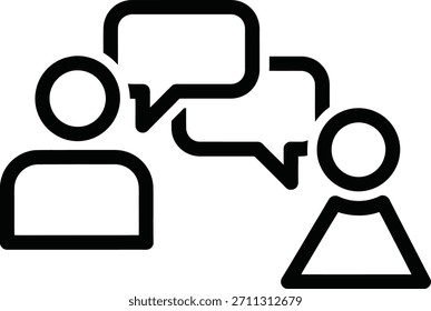 Vetor De Ícone Da Caixa De Diálogo Comunicação Face A Face. Desenho esquemático de duas pessoas conversando, representando comunicação direta, entrevistas, diálogo face a face e consultoria.