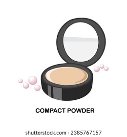 Face compact powder in opened package. Vector illustration isolated on white background.