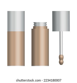 Face concealer bottle mock up. Realistic package of skin corrective makeup product. 3d vector template of cosmetic container isolated on white background. Blank make up tool for ad.