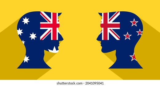 face to face concept with australia and new zealand flags. banner, sticker, print, decorative
