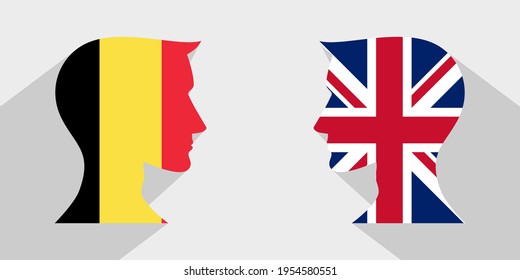 face to face concept with belgium and british flags. banner, sticker, print, decorative
