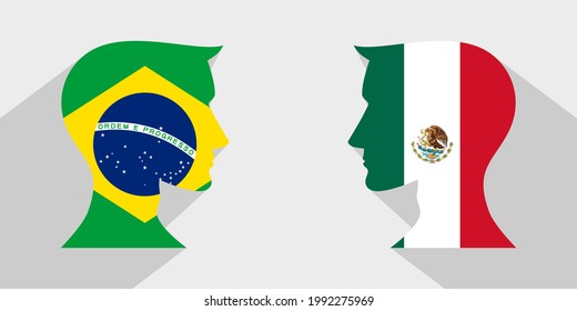 face to face concept with brazil and mexico flags. banner, sticker, print, decorative
