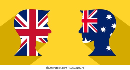 face to face concept with british and australia flags. banner, sticker, print, decorative
