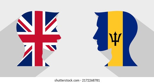 concepto cara a cara con banderas británicas y de barbados. 