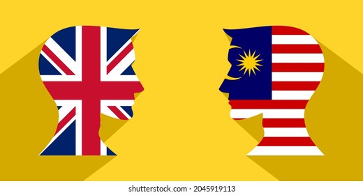 face to face concept. british vs malaysian. banner, sticker, print, decorative
