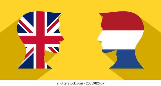 concepto cara a cara. británicos vs países bajos. banner, pegatina, impresión, decorativo
