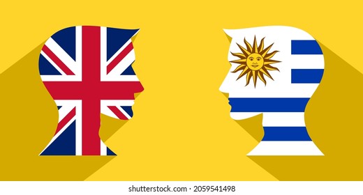 face to face concept. british vs uruguay. banner, sticker, print, decorative
