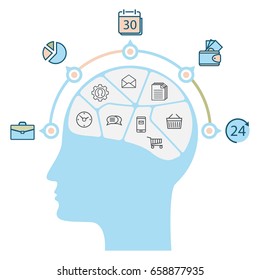 Face Concept of Business man options. Infographics marketing Icons. Annual report for layout, diagram, web design. Illustration vector.