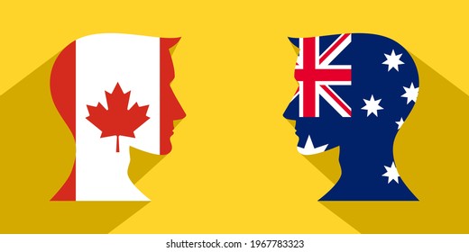concepto cara a cara con banderas canadá y australia. banner, pegatina, impresión, decorativo
