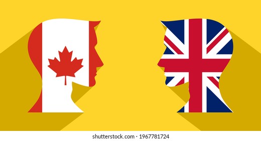 face to face concept with canada and british flags. banner, sticker, print, decorative
