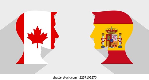face to face concept. canada vs spain. vector illustration