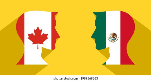 face to face concept with canadian vs mexican. banner, sticker, print, decorative

