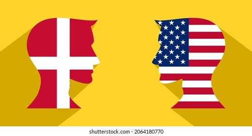 concepto cara a cara. denmark vs american. banner, pegatina, impresión, decorativo

