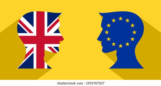face to face concept with european union and european union flags. banner, sticker, print, decorative
