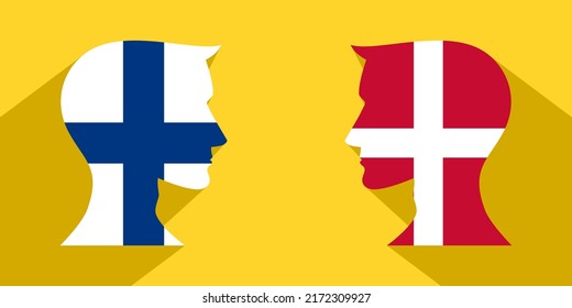 face to face concept. finland vs denmark. vector illustration