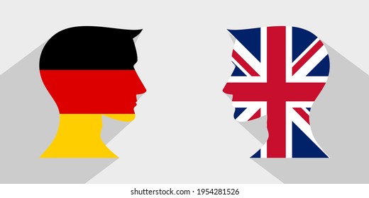 face to face concept with germany and british flags. banner, sticker, print, decorative
