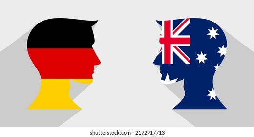 concepto cara a cara. alemania vs australia. ilustración vectorial