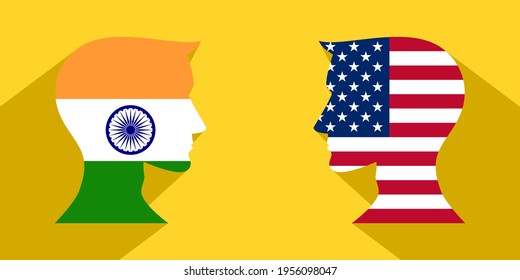 face to face concept with india and american flags. banner, sticker, print, decorative

