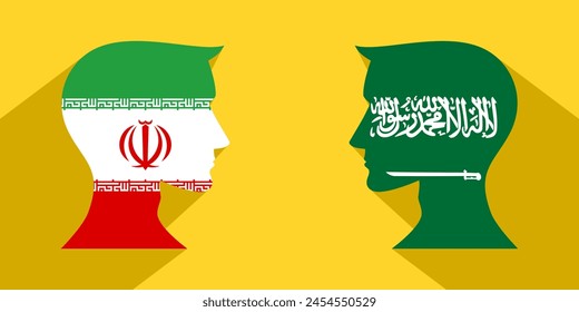 face to face concept. iran  vs saudi arabia. vector illustration