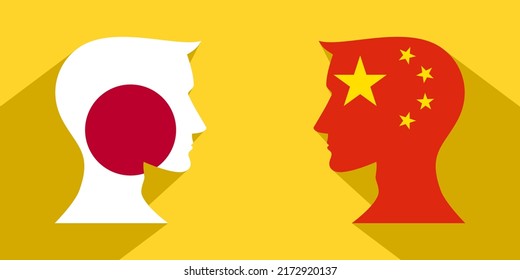 face to face concept. japan vs china. vector illustration