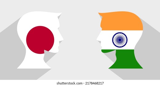 face to face concept. japan vs india. vector illustration